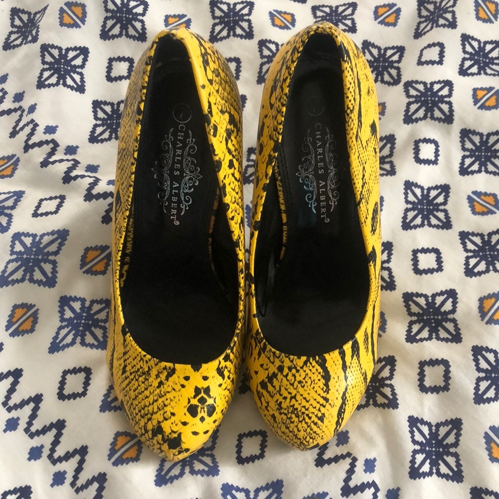 Yellow snakeskin heels